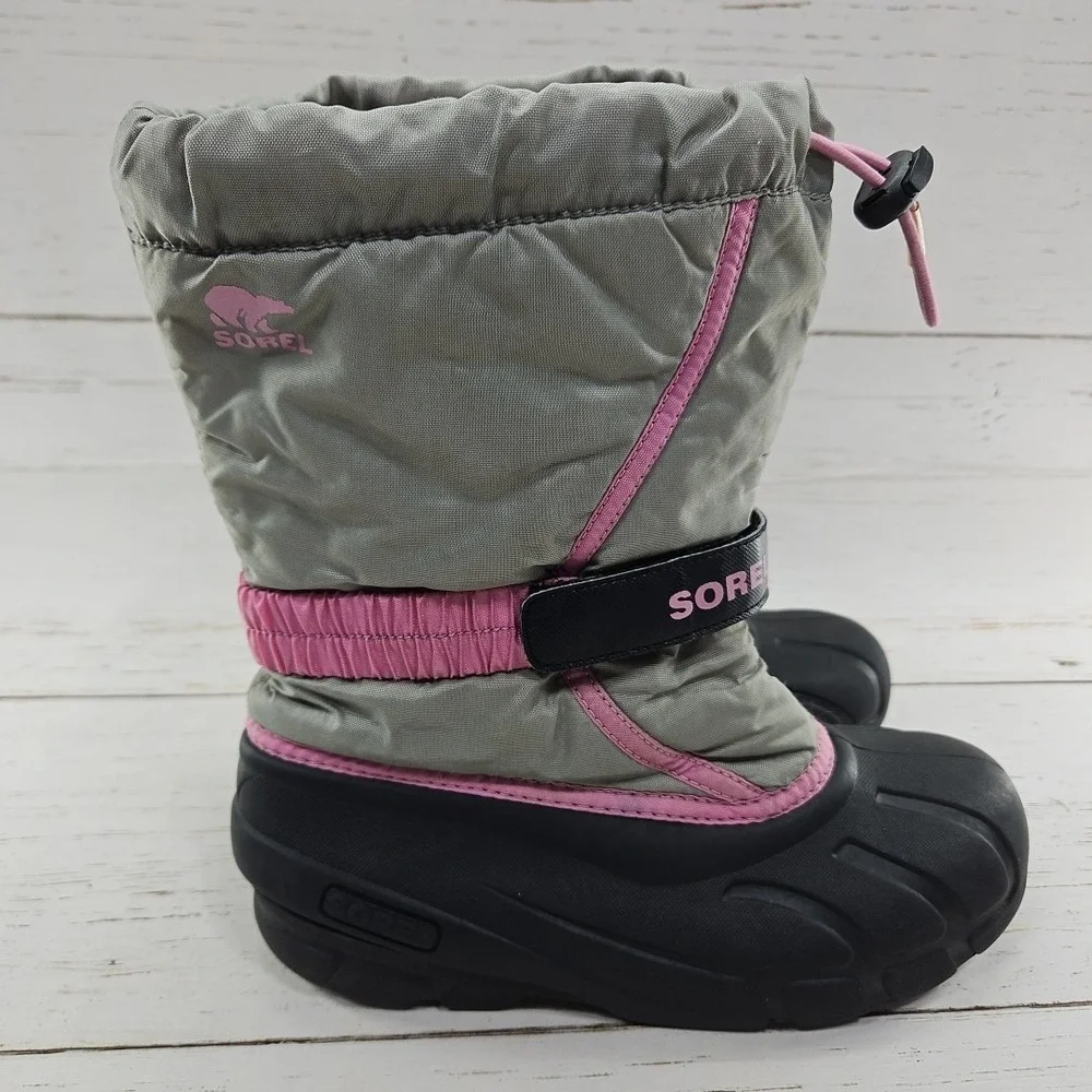 Sorel Winter Flurry‎ Outdoor Snow Boots Youth Size 5 Gray Pink Black NY1965-061